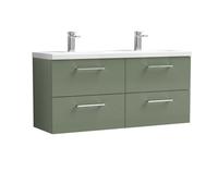 Balterley Level 1200mm Wall Hung 4 Drawer Vanity Unit with Double Basin for Modern Bathroom Storage - Satin Green