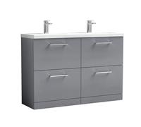 Balterley Bramshall 1205mm Floor Standing 4 Drawer Vanity Unit With Double Basin For Modern Bathroom Storage - Satin Grey