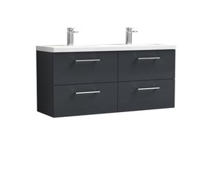 Balterley Bramshall 1205mm Wall Hung 4 Drawer Vanity Unit With Double Basin For Modern Bathroom Storage - Dark Grey
