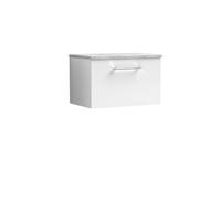 Balterley Bramshall 600mm Wall Hung 1 Drawer Vanity Unit & Laminate Worktop For Compact Modern Bathroom Storage - Gloss White