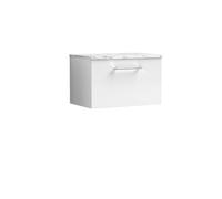 Balterley Bramshall 600mm Wall Hung 1 Drawer Vanity Unit With Laminate Worktop For Compact Modern Bathroom Storage - Gloss White