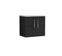 Balterley Level 600mm Wall Hung 2 Door Vanity Unit with Laminate Worktop for Modern Bathroom Storage - Charcoal Black