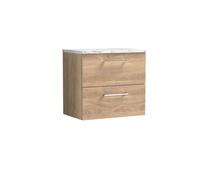 Balterley Bramshall 600mm Wall Hung 2 Drawer Vanity Unit & Laminate Worktop For Stylish Compact Bathroom Storage - Bleached Oak