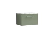 Balterley Bramshall 600mm Wall Hung Single Drawer Vanity Unit & Laminate Worktop For Modern Bathroom Storage - Satin Green