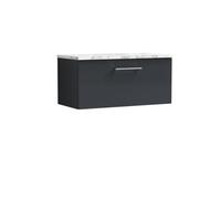Balterley Bramshall 800mm Wall Hung 1 Drawer Vanity Unit With Laminate Worktop For Compact Modern Bathroom Storage - Dark Grey