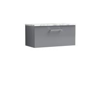 Balterley Bramshall 800mm Wall Hung 1 Drawer Vanity Unit With Laminate Worktop For Stylish Modern Bathroom Storage - Satin Grey