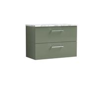 Balterley Bramshall 800mm Wall Hung 2 Drawer Vanity Unit & Laminate Worktop For Modern Bathroom Storage - Satin Green