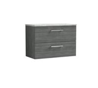 Balterley Level 800mm Wall Hung 2 Drawer Vanity Unit with Laminate Worktop for Modern Bathroom Storage - Anthracite Woodgrain