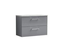 Balterley Bramshall 800mm Wall Hung 2 Drawer Vanity Unit With Laminate Worktop For Stylish Compact Bathroom Storage - Satin Grey