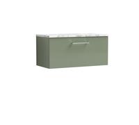 Balterley Bramshall 800mm Wall Hung Single Drawer Vanity Unit With Laminate Worktop For Modern Bathroom Storage - Satin Green