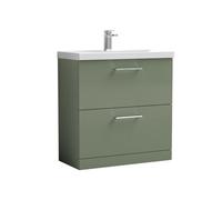 Balterley Bramshall Bathroom 2 Soft-Close Drawer Floor Standing Vanity Unit With Mid-Edge Basin, Satin Green, 800mm
