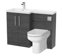 Balterley Bramshall Bathroom Bundle Floor Standing Vanity Basin And Wc Unit With Pan, Seat And Cistern - Left Hand - Anthracite Woodgrain