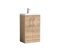 Bramshall Compact 500mm 2 Door Bleached Oak Floor Standing Vanity Unit With Polymarble Basin