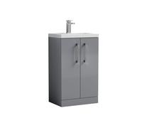 Balterley Bramshall Compact Bathroom Cloakroom Vanity Basin Unit With Ceramic Basin, Brushed Pewter Handles, 500mm, Satin Grey