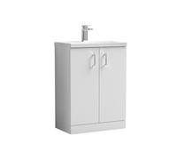 Balterley Bramshall Compact Bathroom Cloakroom Vanity Basin Unit With Ceramic Basin, Chrome Handles, 600mm, Gloss White