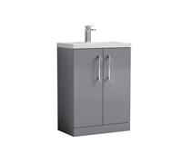 Balterley Bramshall Compact Bathroom Cloakroom Vanity Basin Unit With Ceramic Basin, Chrome Handles, 600mm, Satin Grey