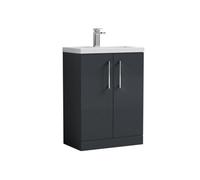 Balterley Bramshall Compact Bathroom Cloakroom Vanity Basin Unit With Ceramic Basin, Chrome Handles, 600mm, Satin Dark Grey