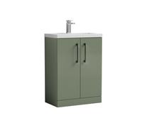 Balterley Bramshall Compact Bathroom Cloakroom Vanity Basin Unit With Polymarble Basin, Black Handles, 600mm, Satin Green
