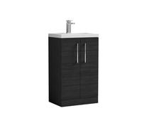 Balterley Bramshall Compact Bathroom Cloakroom Vanity Basin Unit With Polymarble Basin, Chrome Handles, 500mm, Woodgrain Black