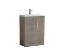 Balterley Bramshall Compact Bathroom Cloakroom Vanity Basin Unit With Polymarble Basin, Chrome Handles, 600mm, Mid Oak