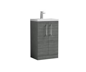 Balterley Bramshall Compact Bathroom Cloakroom Vanity Basin Unit With Polymarble Basin, Chrome Handles, 500mm, Woodgrain Grey