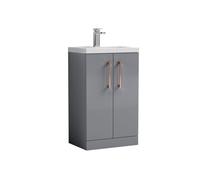 Balterley Bramshall Compact Bathroom Cloakroom Vanity Basin Unit With Polymarble Basin, Copper Handles, 500mm, Satin Grey