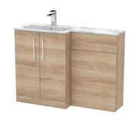 Balterley Bramshall Contemporary 2 Door Left-Hand Floor Standing Combination Unit With Stone Basin, Bleached Oak, 1100mm