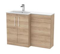 Balterley Bramshall Contemporary 2 Door Left-Hand Floor Standing Combination Unit With Stone Basin, Bleached Oak, 1100mm