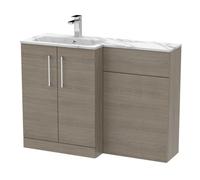 Balterley Bramshall Contemporary 2 Door Left-Hand Floor Standing Combination Unit With Stone Basin, Solace Oak, 1100mm