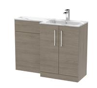 Bramshall Contemporary 2 Door Right-Hand Floor Standing Combination Unit with Stone Basin, Solace Oak, 1100mm