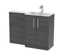 Balterley Bramshall Contemporary 2 Door Right-Hand Floor Standing Combination Unit With Stone Basin, Anthracite Woodgrain, 1100mm