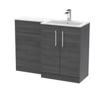 Balterley Bramshall Contemporary 2 Door Right-Hand Floor Standing Combination Unit With Stone Basin, Anthracite Woodgrain, 1100mm