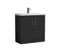 Balterley Bramshall Contemporary Bathroom 2 Soft Close Door Floor Standing Vanity Unit & Mid-Edge Basin, Charcoal Black, 800mm