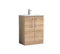 Balterley Bramshall Contemporary Bathroom 2 Soft Close Door & Minimalist Floor Standing Vanity Unit Basin, Bleached Oak, 600mm