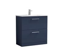 Balterley Bramshall Contemporary Bathroom 2 Soft Close Drawer & Minimalist Floor Standing Vanity Unit Basin, Midnight Blue, 800mm