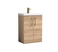 Balterley Bramshall Contemporary Bathroom Floor Standing 2-Door Vanity & Basin, Bleached Oak, 600mm