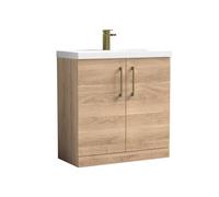 Balterley Bramshall Contemporary Bathroom Floor Standing 2-Door Vanity Unit & Mid-Edge Basin, Bleached Oak, 800mm