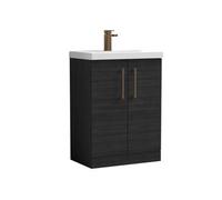 Balterley Bramshall Contemporary Bathroom Floor Standing 2-Door Vanity Unit & Mid-Edge Basin, Charcoal Black, 600mm
