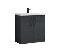 Balterley Bramshall Contemporary Bathroom Floor Standing 2-Door Vanity Unit & Mid-Edge Basin, Dark Grey, 800mm
