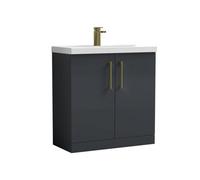 Balterley Bramshall Contemporary Bathroom Floor Standing 2-Door Vanity Unit & Mid-Edge Basin, Dark Grey, 800mm