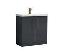 Balterley Bramshall Contemporary Bathroom Floor Standing 2-Door Vanity Unit & Mid-Edge Basin, Dark Grey, 800mm
