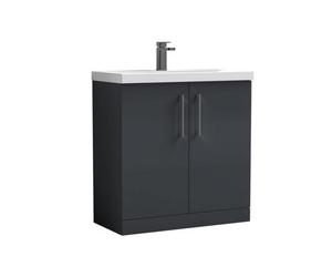 Balterley Bramshall Contemporary Bathroom Floor Standing 2-Door Vanity Unit & Mid-Edge Basin, Dark Grey, 800mm