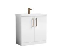 Balterley Bramshall Contemporary Bathroom Floor Standing 2-Door Vanity Unit & Mid-Edge Basin, Gloss White, 800mm
