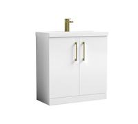 Balterley Bramshall Contemporary Bathroom Floor Standing 2-Door Vanity Unit & Mid-Edge Basin, Gloss White, 800mm