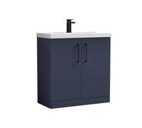 Balterley Bramshall Contemporary Bathroom Floor Standing 2-Door Vanity Unit & Mid-Edge Basin, Midnight Blue, 800mm