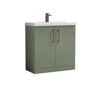Balterley Bramshall Contemporary Bathroom Floor Standing 2-Door Vanity Unit & Mid-Edge Basin, Satin Green, 800mm