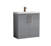 Balterley Bramshall Contemporary Bathroom Floor Standing 2-Door Vanity Unit & Mid-Edge Basin, Satin Grey, 800mm