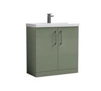 Balterley Bramshall Contemporary Bathroom Floor Standing 2-Door Vanity Unit & Mid-Edge Basin, Satin Green, 800mm