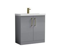 Balterley Bramshall Contemporary Bathroom Floor Standing 2-Door Vanity Unit & Mid-Edge Basin, Satin Grey, 800mm