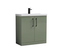 Balterley Bramshall Contemporary Bathroom Floor Standing 2-Door Vanity Unit & Mid-Edge Basin, Satin Green, 800mm